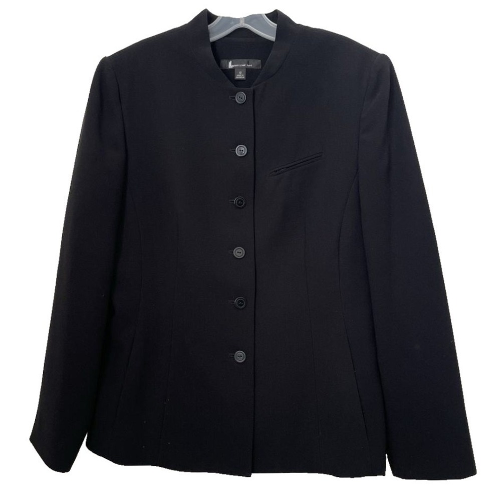 Larry Levine Blazer Women Sz 12 Black Mandarin‎ Collar Button Front Professional